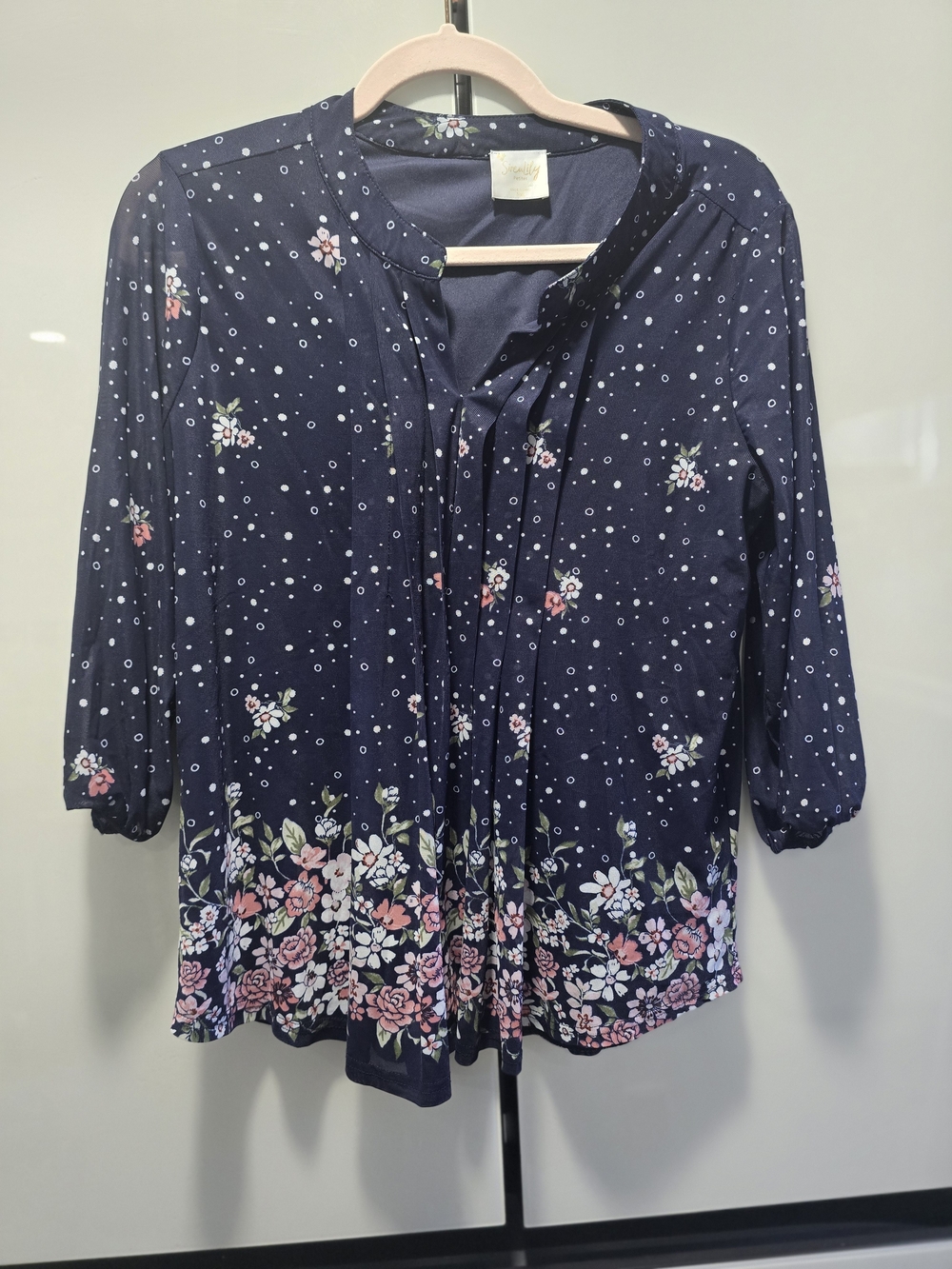 Serena & Lily Navy Floral Border Tie-Front Blouse